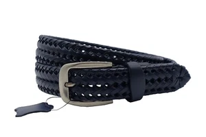 3,5cm blauer geflochtener Leder-/Anzug Gürtel Damen  Herren Jeans Ledergürtel - Bild 1 von 6