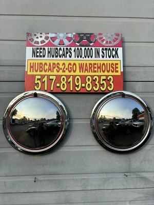 1950,s  2 RatRod  Lead Sled Coupe 14” Chrome Moonies Hubcaps Ratrod 2 Red  Rare - Image 1 of 4