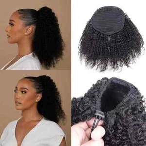Kinky Curly Drawstring Ponytail Human Hair Extension 12A Brazilian Virgin Hair - Picture 1 of 18