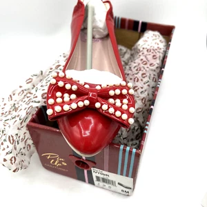 Pin Up Couture Red Patent Flats Bow Embellished Size 8M - Picture 1 of 7