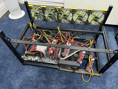 6 GPU Mining Rig Asrock B450 Gaming K AMD Ryzen 3 1200 4GB RAM Frame 2000w PSU - Image 1 of 4