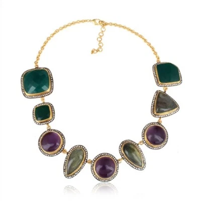 Wedding Multi Stone Bracelet With Labradorite, Green Onyx, Amethyst and Pave Cz - Image 1 of 4