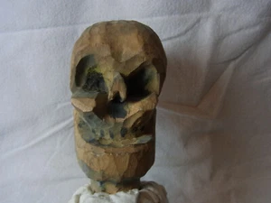 Teschio morto burattino a mano testa di legno intagliata a mano vintage tedesco #QC6 - Foto 1 di 8