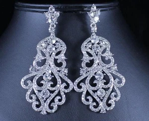 VICTORIAN BRIDAL DANGLE CLEAR CRYSTAL RHINESTONE CHANDELIER EARRINGS E2097S - Picture 1 of 3