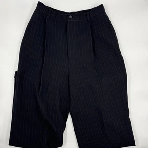 Ralph Lauren Women Pinstripe Dress Pants 8 Black Wool Blend Pleated Straight Leg - Picture 1 of 10