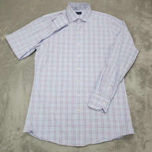 Camisa de tela adecuada para hombre grande azul púrpura a cuadros con botones manga larga informal - Imagen 1 de 12