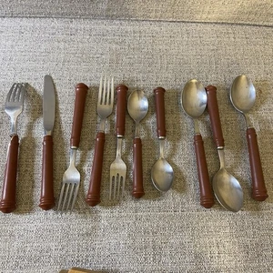 Vintage Epoche Japan Bakelit Stil Besteck braune Griffe Mid Century rustikal - Bild 1 von 24