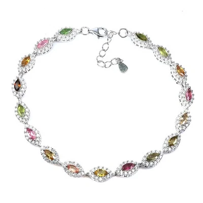 925 Sterling Silver Bracelet Marquise Tourmaline 5x2.5mm Gemstone Jewelry 7.5in - Image 1 of 4