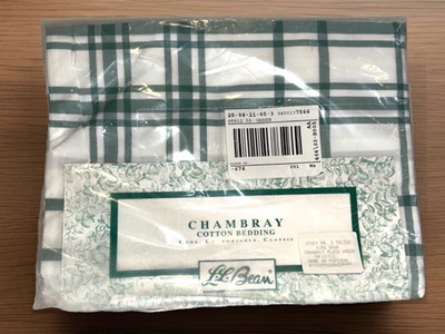 LL Bean Pillow Sham Chambray Plaid Green Cotton King Size 19" x 34" New - Image 1 of 4
