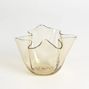 Murano Glas Vase Fazzoletto Ätzstempel VENINI ca. 1955 Beige dekorativ vintage - Bild 1 von 5