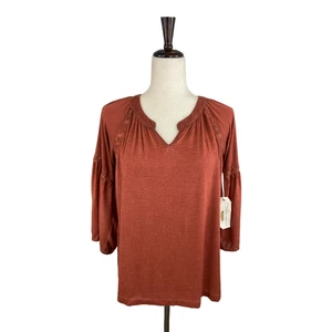 Farmers Market by One World Women's Orange Boho 3/4 Sleeve Top Small A13 - Picture 1 of 4
