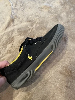 Tenis informales de lona con cordones Polo Ralph Lauren para hombre talla 10 D negros/grises/amarillos Foto 1 de 4
