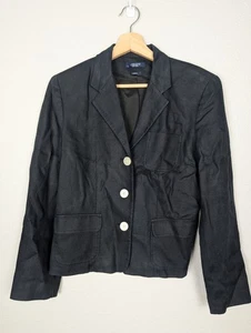 Chaps Blazer Womens 8 Black Linen Button Front Pockets Lined Office Jacket - Picture 1 of 9