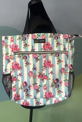 Betsey Johnson 15.6" Zip Beach Tote, Large Durable With Mesh Pocket Rose/Stripe - Image 1 of 4