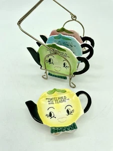  Set caddy porta bustine tè Giappone antropomorfo anni '50 "Terrò la bustina di tè" - Foto 1 di 11