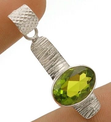 Natural 3CT Peridot 925 Solid Sterling Silver Pendant Jewelry 1 2/3" Long @9-5 - Image 1 of 2