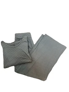 Garnet Hill Pajama Set M Top Wide Leg Pants Green Cotton Polka Dot Lightweight - Picture 1 of 15