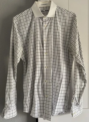 Vintage Express Large White/Gray Plaid Button Down Dress Shirt White Collar Y2K - Image 1 of 3