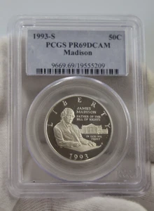 1993 S James Madison Silver Commemorative 50c PCGS PR69 DCAM - Picture 1 of 2