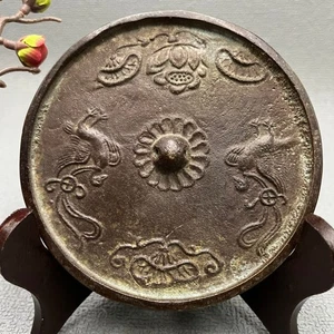 Antique bronze mirror lotus double bird - Picture 1 of 6