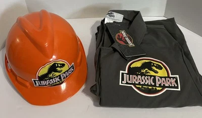 全新带标签 Jurassic Park Feeding Unit D Jumpsuit 万圣节服装 硬帽 成人 L 14+ — 第 1/4 张图片
