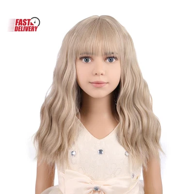 Blonde Wig Kids Child Short Wavy Wig with Bangs Flaxen Blonde Wigs Synthetic Gir - Image 1 of 4