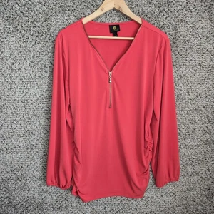 JM Collection Top Womens XL Coral Zip Up Blouse Ruched Side Stretch Casual - Picture 1 of 7