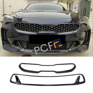 ABS Carbon Fiber Front Bumper Upper Lower Grille Trim Fits 2017-2024 Kia Stinger - Foto 1 di 14
