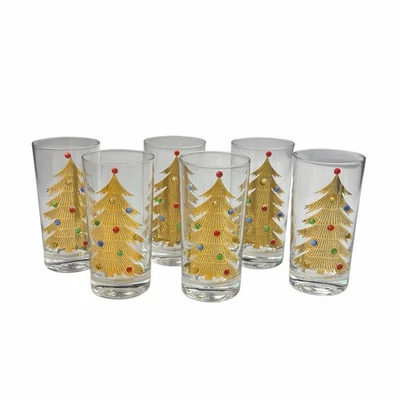 Винтажный MCM набор из 6 Culver золото и драгоценности Рождественская елка высоты мяч очки - Изображение 1 из 4