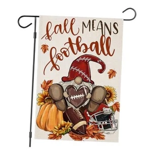 Gnome Garden Flags Double Sided, Fall means Football Small Seasonal 12x18 Inch - Picture 1 of 8