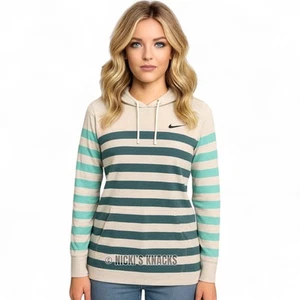 Nike Striped Hooded T-Shirt Gray Green Lightweight Cotton Pullover Tee Size XL - Picture 1 of 8