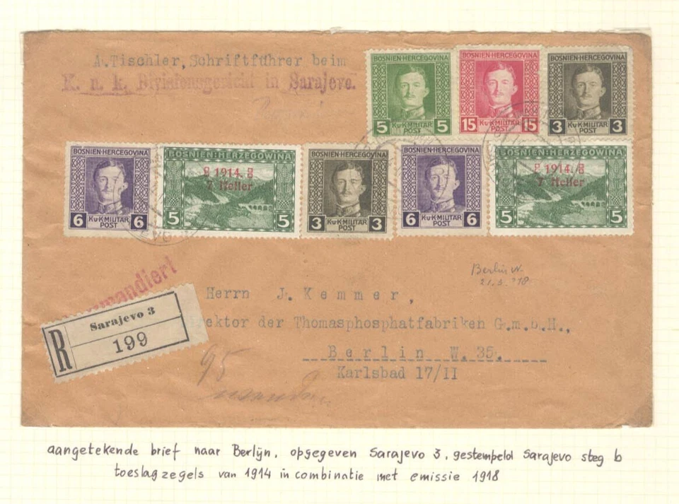 Bósnia Sarajevo 3 capas registradas para Berlim com 8 selos - Imagem 1 de 1