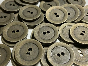 European Classic Wide Rim Metal Button Vintage Brass Finish 13 15 18 23mm 2hole - Picture 1 of 16