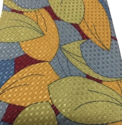 Corbata de seda Jhane Barnes diseños de hojas pastel azul verde rojo dorado (1015) Foto 1 de 3