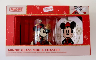 PALADONE DISNEY MINNIE TAZA DE VIDRIO Y POSAVASOS CONJUNTO DE CAJA DE NAVIDAD Foto 1 de 4