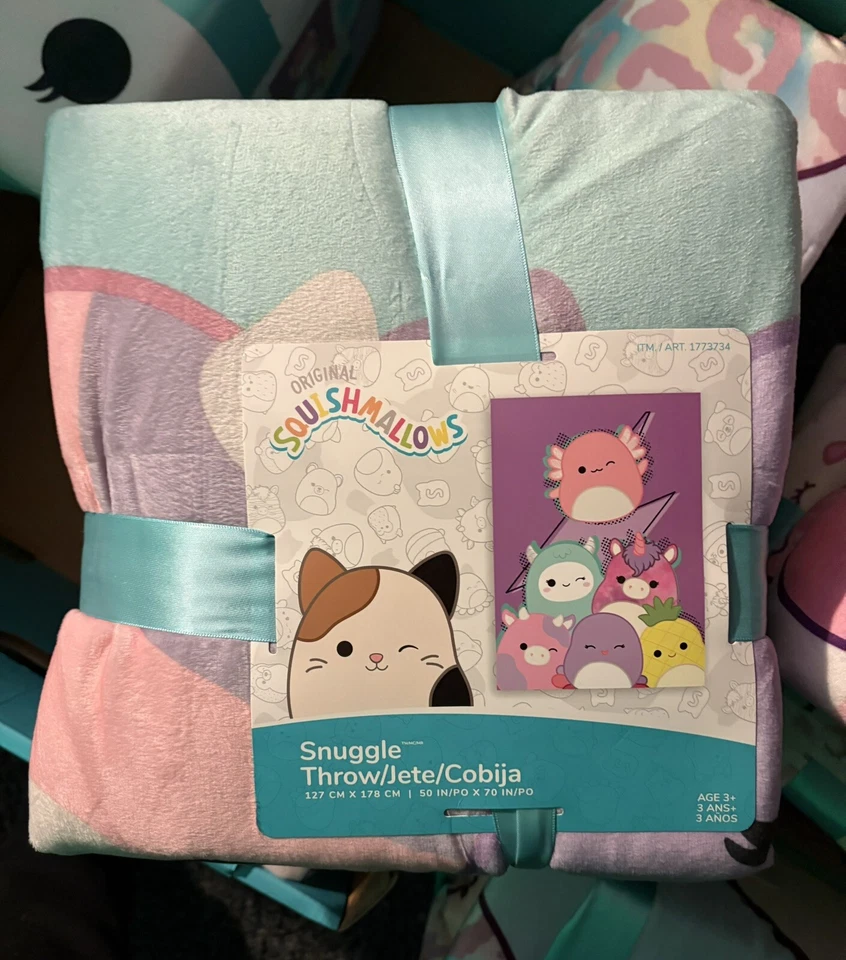 Squishmallows Snuggle Throw Rainbow Reversible Blanket Super Soft 50"x70"