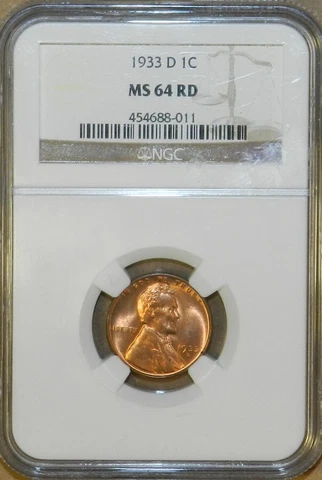 1933 D Lincoln Cent MS64 RD NGC BU Unc Red Wheat Penny [235] Cover