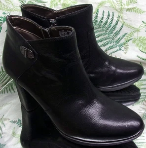 EASY SPIRIT KASSANDRA BLACK LEATHER ANKLE BOOTS SHOES HEELS US WOMEN SZ 9.5 M - Picture 1 of 10