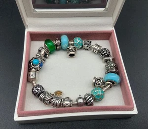 Pandora Sterling Charm Bracelet Featuring Multi-Gemstone Trollbead - Picture 1 of 13