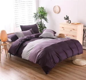 Stripe Colorblock Print 3 Pcs Duvet Cover Sets Soft Reversible Bedding Cover Bru - Picture 1 of 7