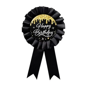 Happy Birthday Pin Award Ribbon Black Child Adult Party Decorations Supplies - Picture 1 of 6