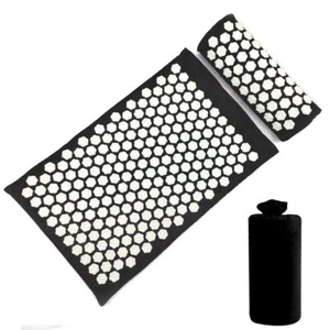 Relieving Acupressure Mat and Pillow Set for Relaxation and Pain Relief, Black - Picture 1 of 9