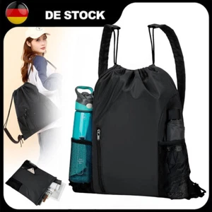 Kordelzug Sportbeutel Wasserdicht Rucksack mit Schuhfach Tunnelzug Daypack DE - Bild 1 von 16