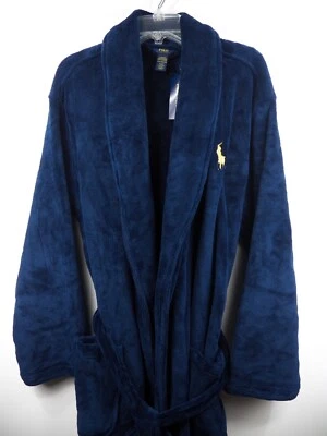 POLO RALPH LAUREN NUEVO CON ETIQUETAS BATA PARA HOMBRE ROPA DE DORMIR AZUL DORADO LOGOTIPO DE PONY GRANDE POLAR POLAR POLAR POLAR Foto 1 de 4