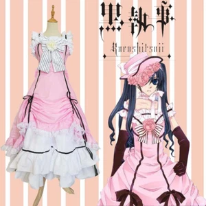 Anime Black Butler Ciel Phantomhive Court Dress Cosplay Costume Pink Maid Outfit - Picture 1 of 11