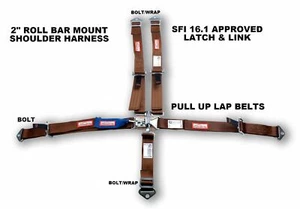 JR DRAGSTER RACING HARNESS SFI 16.1 5 POINT ROLL BAR MOUNT COPPER BOLT IN - Picture 1 of 7