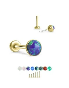 Threadless Labret Nose Ring Monroe Push Pin Stud Yellow Gold Steel 3mm Opal - Picture 1 of 10