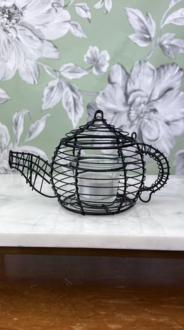 Wire TeapotVotive Candle Holder Basket Farmhouse Country Decor  Potpourri Cover