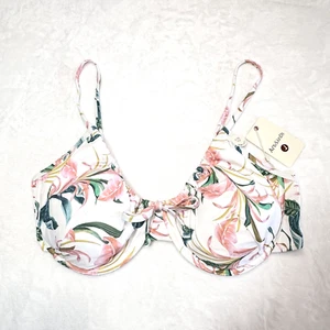 Artesands Bikini Oberteil Gr. 18 D/DD weiß Blumenmuster Bügel vorne zum Binden Akzent neu - Bild 1 von 16