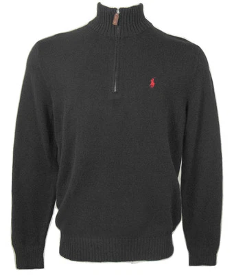 NEW Polo Ralph Lauren Sweater! Blue Black Gray Green Orange 1/2 Zip Leather Pull - Image 1 of 4